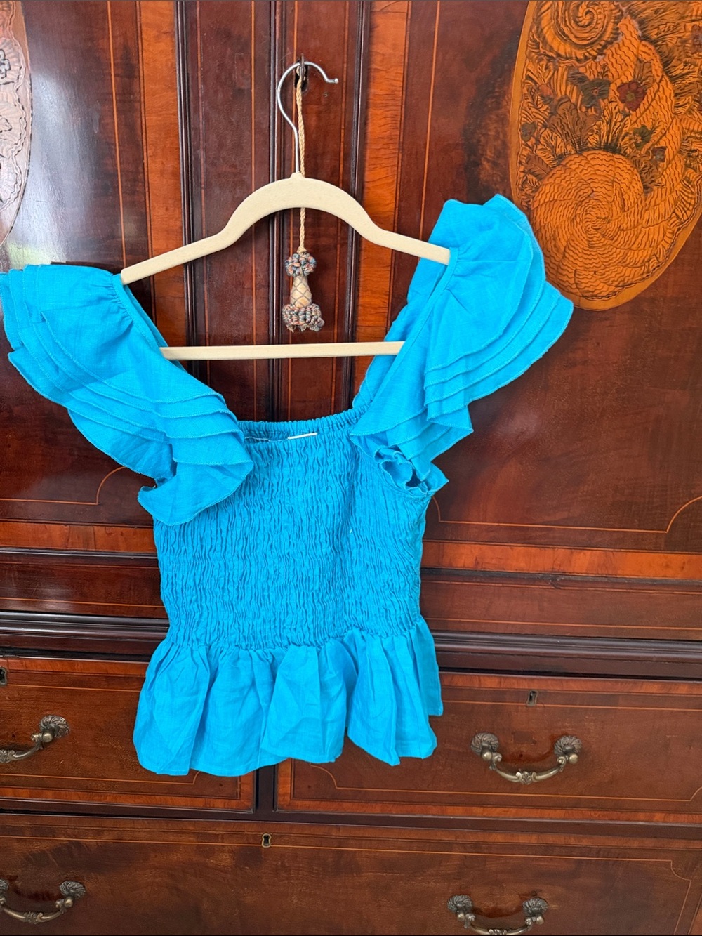 Mille XXS Blue Ruffled Smocked Women’s Top EUC